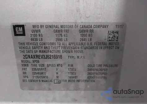 2018 Chevrolet Equinox Ls из США, поврежденный, VIN 2GNAXREV3J6216918